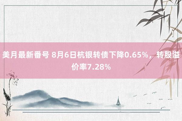 美月最新番号 8月6日杭银转债下降0.65%，转股溢价率7.28%